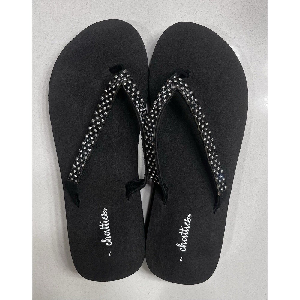 Women’s Chatties Rhinestone Flip Flop Thong Sandal Black Size 7